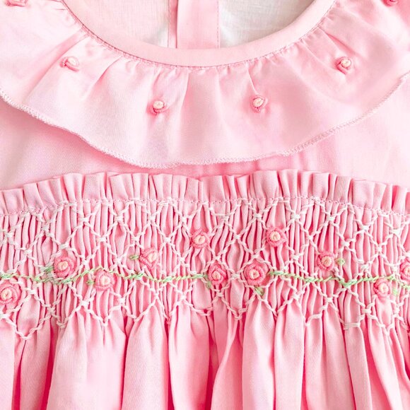 NWT Pretty in Pink Girls Embroidered Smocked Dress Formal Boutique Rosettes 9M - Picture 4 of 5